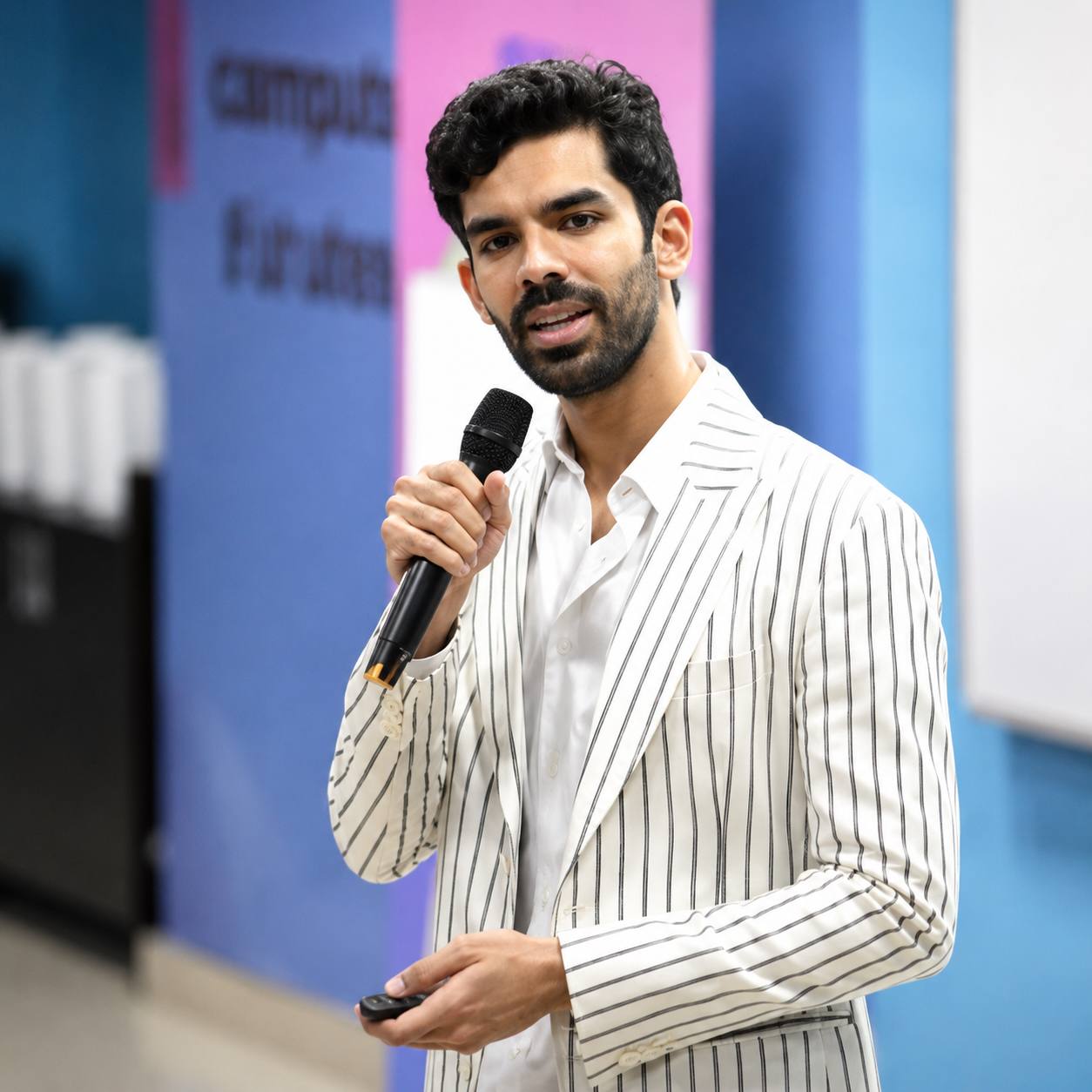 Cover image for the SocialTag newsletter issue: a speaker holding a microphone on stage